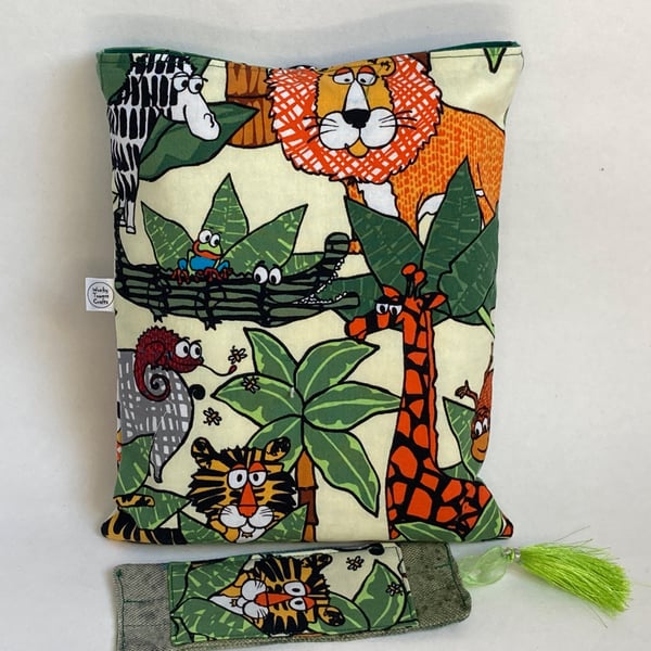 Children's book sleeve and bookmark. Gift for book-lover. Jungle animals
