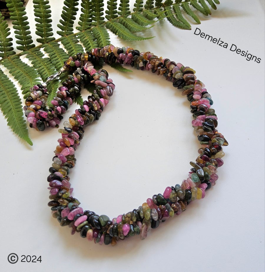 Watermelon Tourmaline Chunky Sterling Silver Necklace