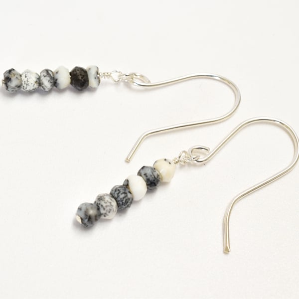 Minimalist Dendritic Opal and Sterling Silver Stacked Bar Earrings