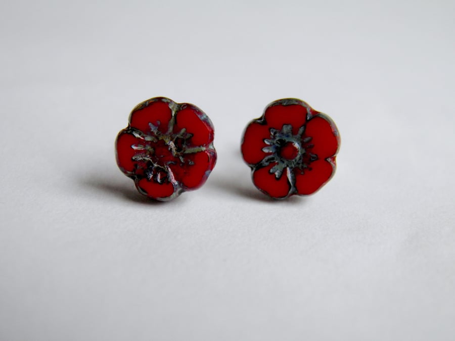 Red Poppy Flower Earrings