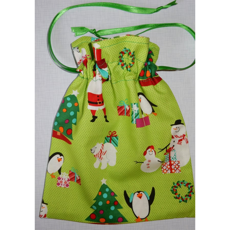Christmas fabric gift bag snowmen, polar bears and penguins
