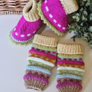 Baby Girl's Hand Knitted Booties and Leg Warmer Set 6-12 months