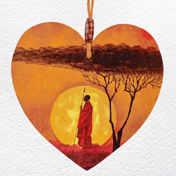 Decoupaged Wooden Hanging Heart 15cm (6") Silhouette design