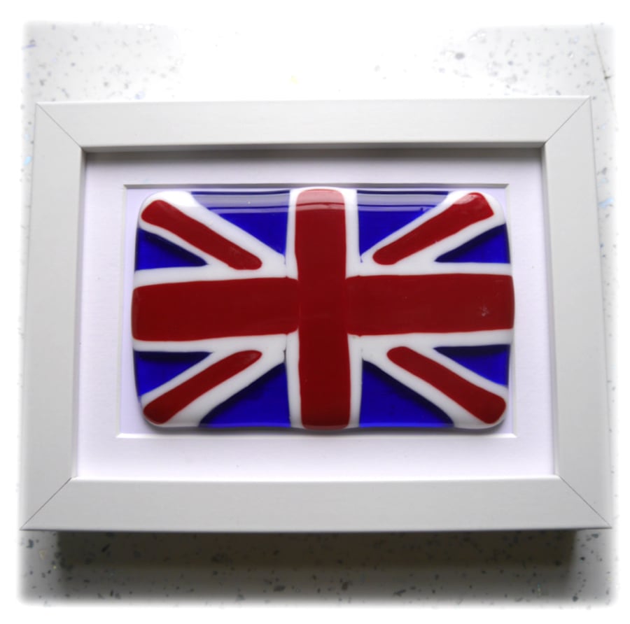 Union Jack Flag British Fused Glass Framed Picture