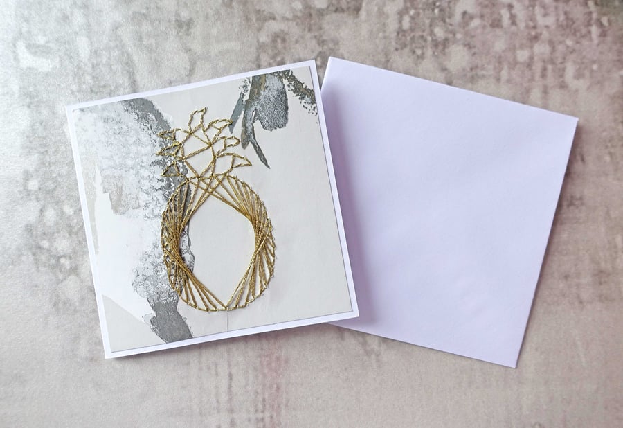 SALE Gold Pineapple Card, Hand Stitched Card, Birthday Card 