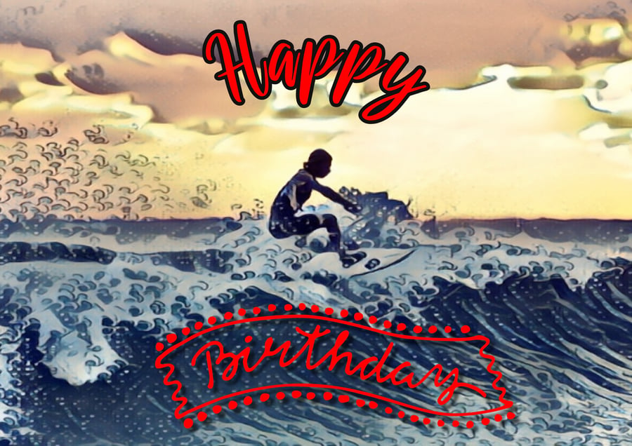Happy Birthday Surfing Card A5