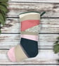 Handmade Christmas Stocking- patchwork punch hook! Cream, green and pink colour  - Image 1