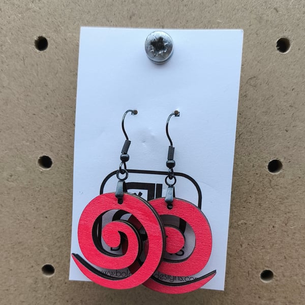 Red Spiral Wooden Earrings