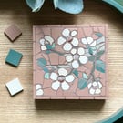 Original Floral Art - Blossom Mosaic Wall Plaque in Dusky Pink