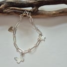 Sterling Silver 925 Artisan Flat Paperclip Bracelet with Charm