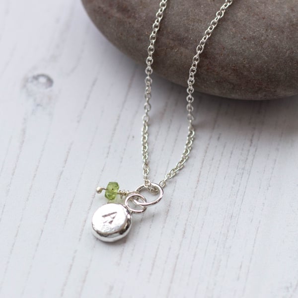 Personalised birthstone silver pebble pendant, recycled silver pendant