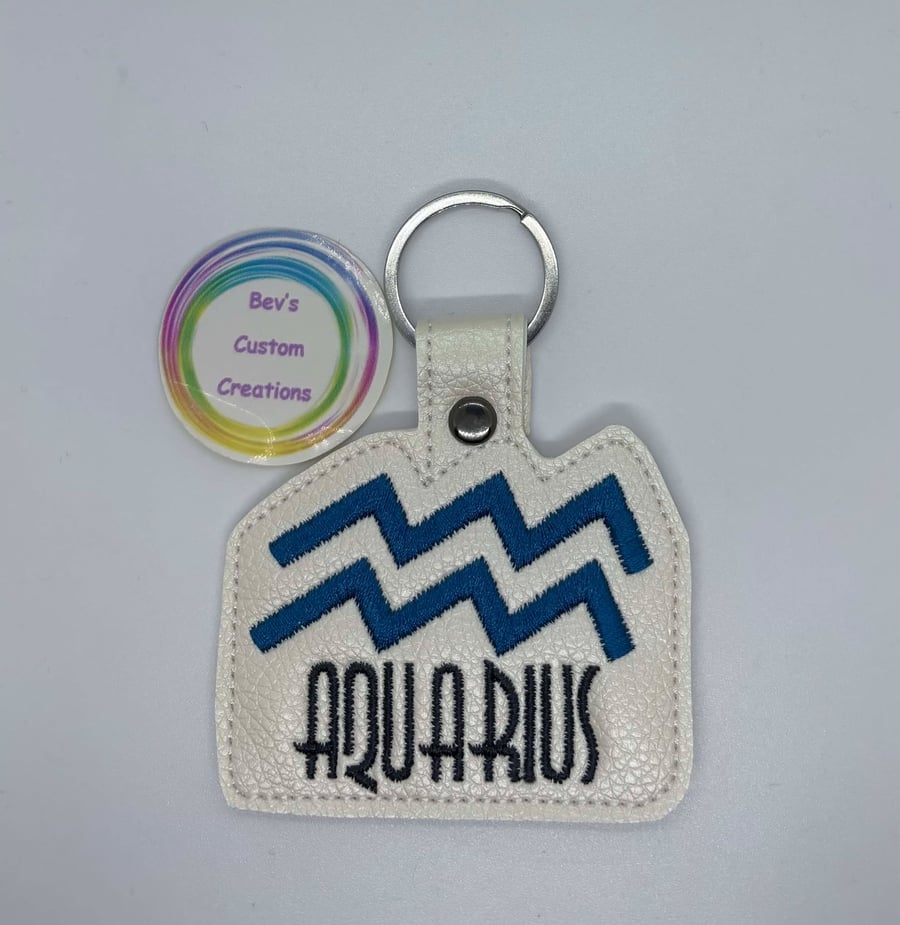 Embroidered Zodiac sign Keyring design - Aquarius