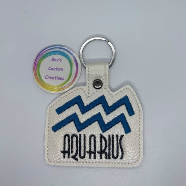 Embroidered Zodiac sign Keyring design - Aquarius
