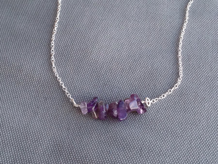 Amethyst chip and sterling silver necklace