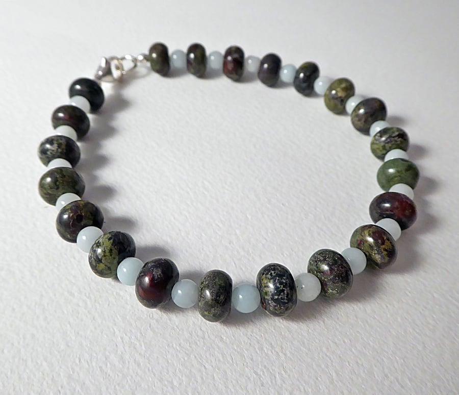 Picasso Jasper and Green Aventurine Bracelet. Sterling Silver