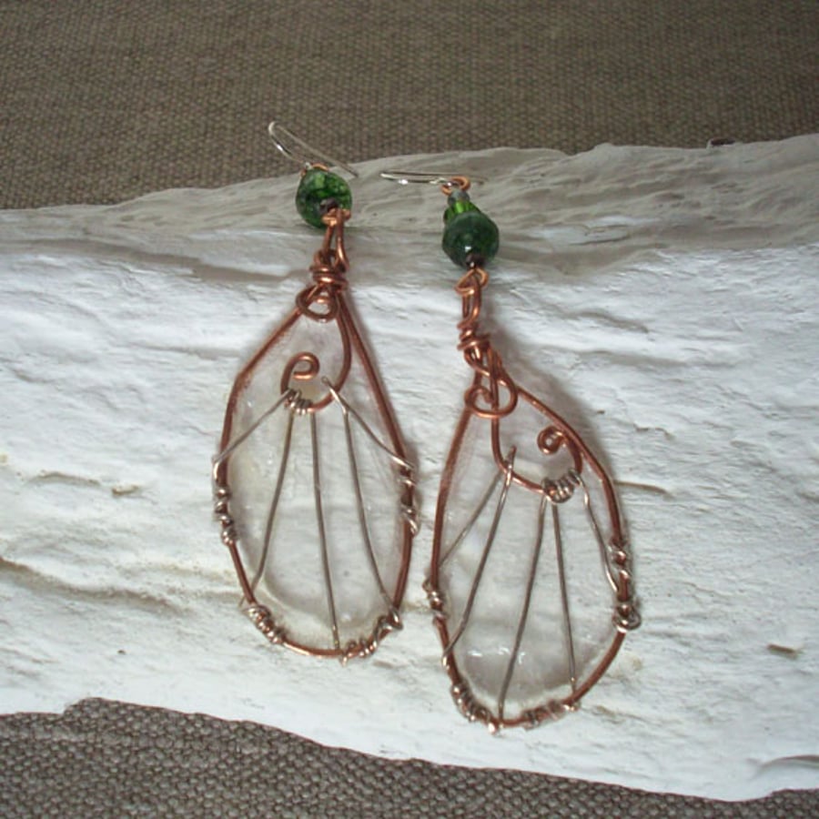 Fairy Wings Earrings Copper & Green Quartz