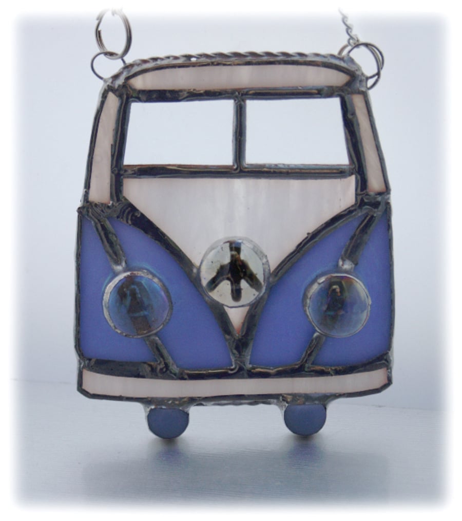 Campervan Suncatcher Stained Glass Blue Camping Holiday031
