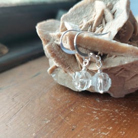 Sterling Silver Quartz Carved Rose Earrings