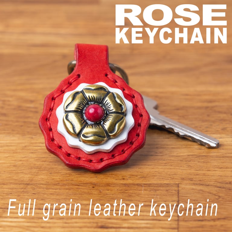 Handmade Tudor Rose Leather Keychain - Personalized Badalassi Pueblo Key Holder 