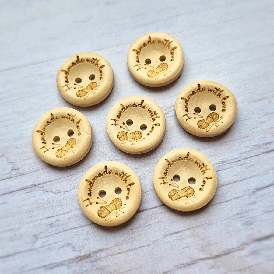 8 x Handmade With Love Wooden Buttons - 20mm 