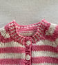 Baby’s pink and cream striped cardigan with heart motifs - Image 5
