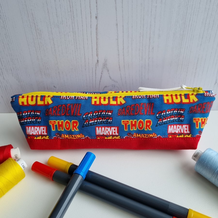 Pencil case, zipped pouch, super heroes, notions case, make-up bag
