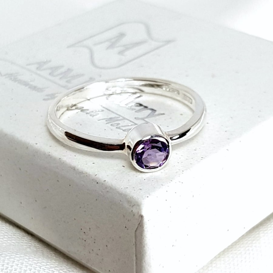 Sterling Silver Amethyst Ring, February Birthstone