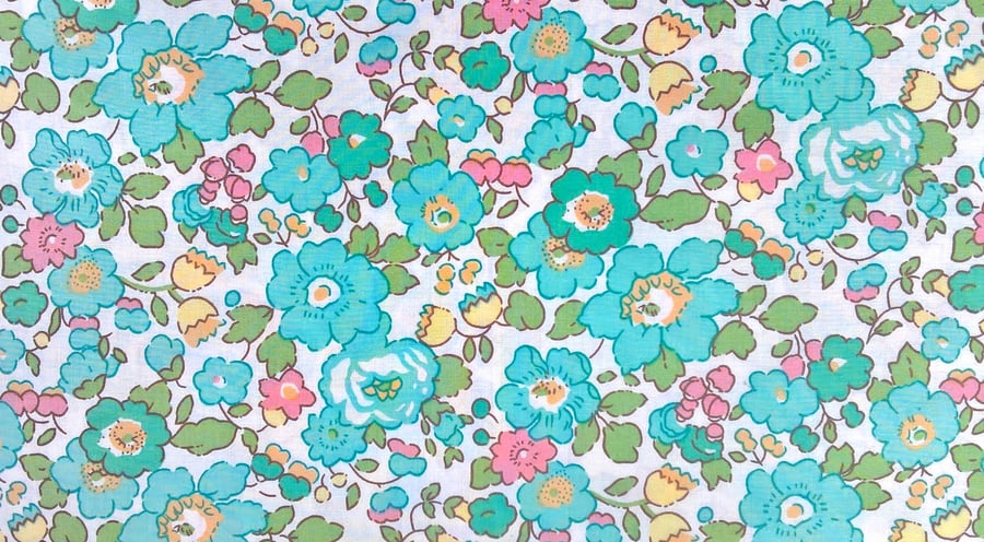 Liberty Fabric Scrap 10" Square : BETSY Green White Floral