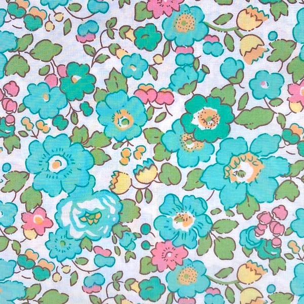 Liberty Fabric Scrap 10" Square : BETSY Green White Floral