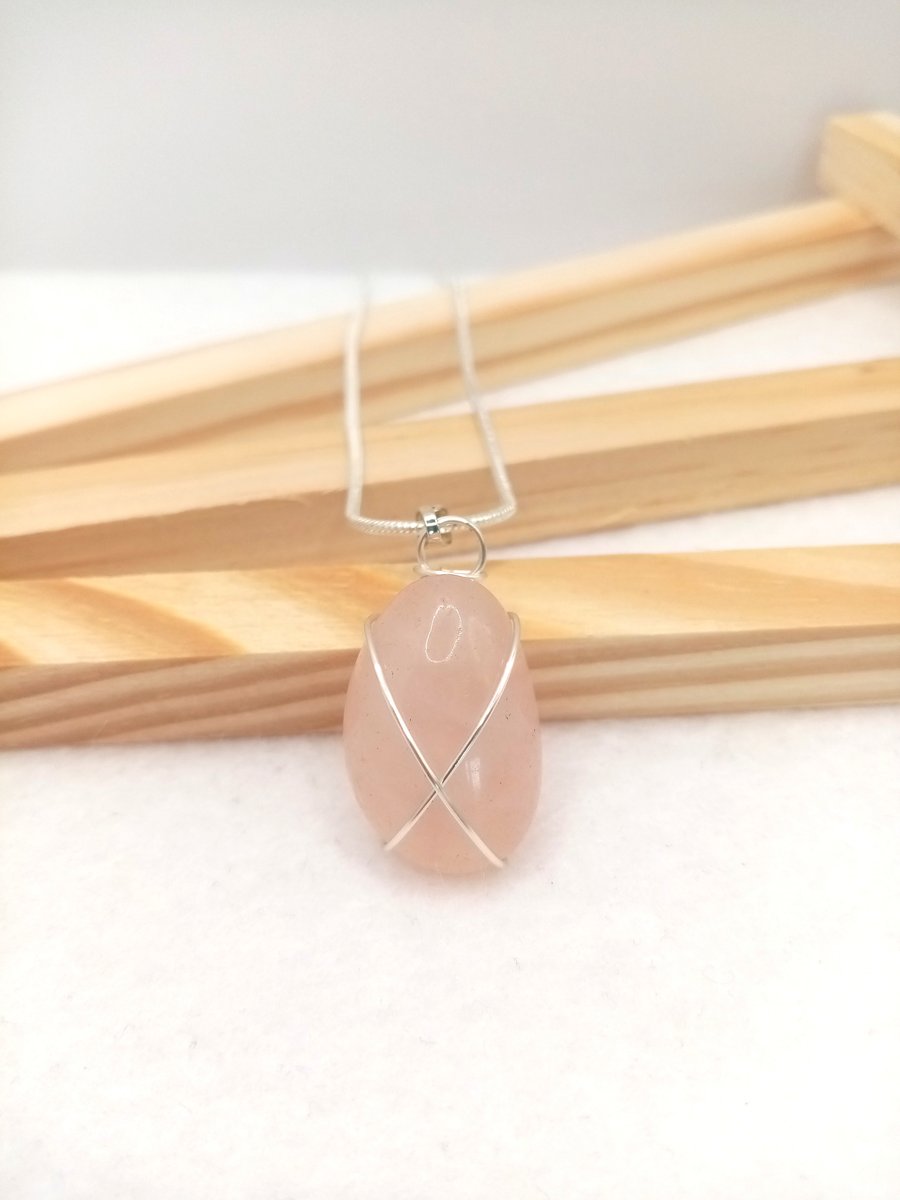Natural Rose Quartz Necklace, Wire Wrapped Rose Quartz, Rose Pink Necklace  