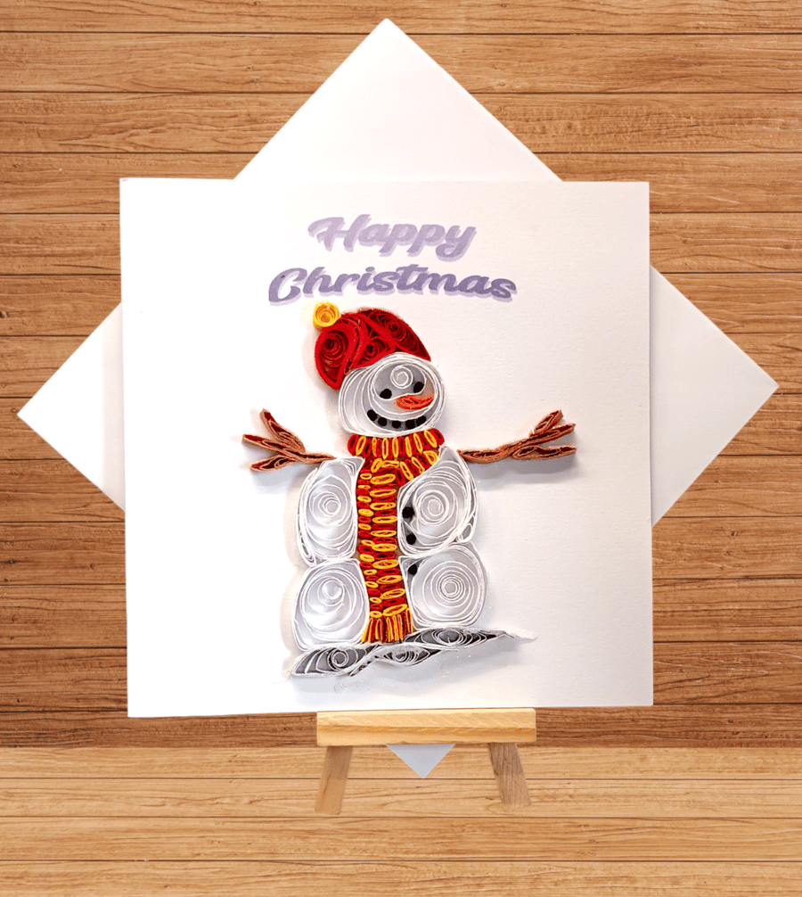 Charming quilled Snowman Happy Christmas card