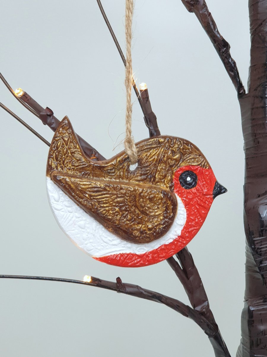 Robin clay hanging decoration, robin memorial gift