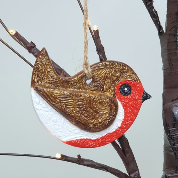 Robin clay hanging decoration, robin memorial gift