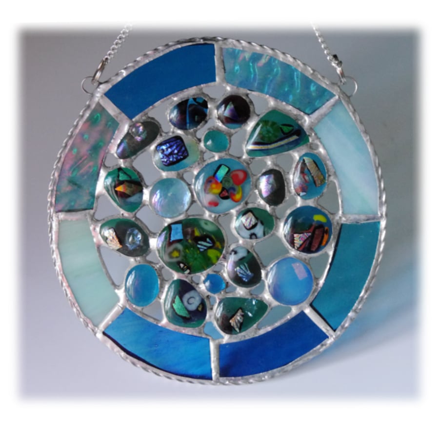 Rockpool Suncatcher Stained Glass Abstract Handmade fused 014
