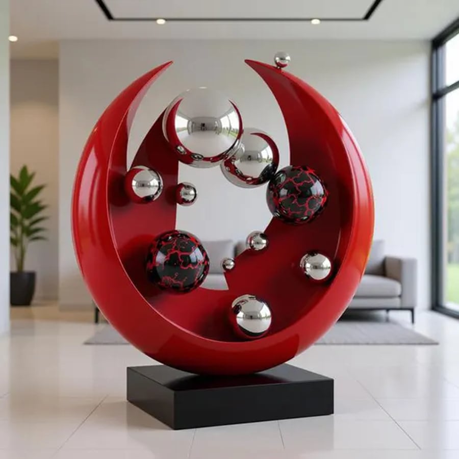 Orbital Echoes Handcrafted Modern Circular Sculpture with High Gloss Finish.