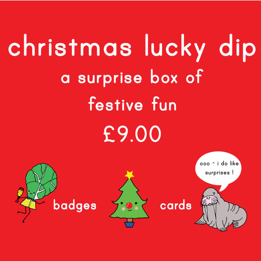 christmas lucky dip box -  christmas badges and cards 