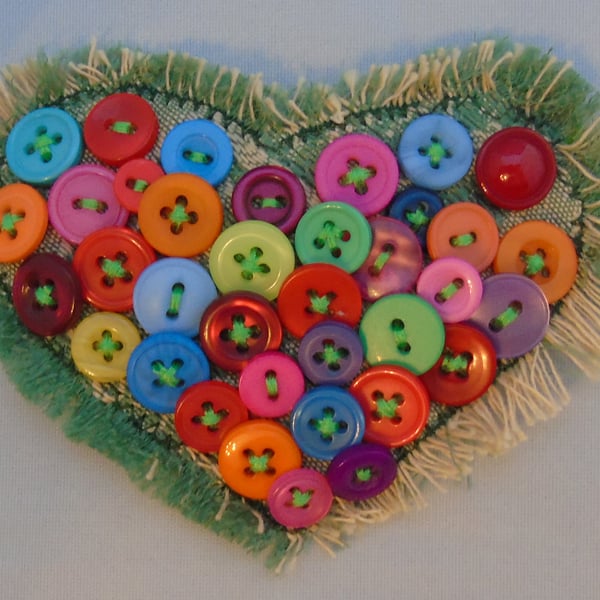 Fabric Brooch - Button Heart