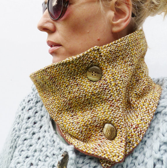Women's Tweed Neckwarmer Scarf - Mustard Yellow