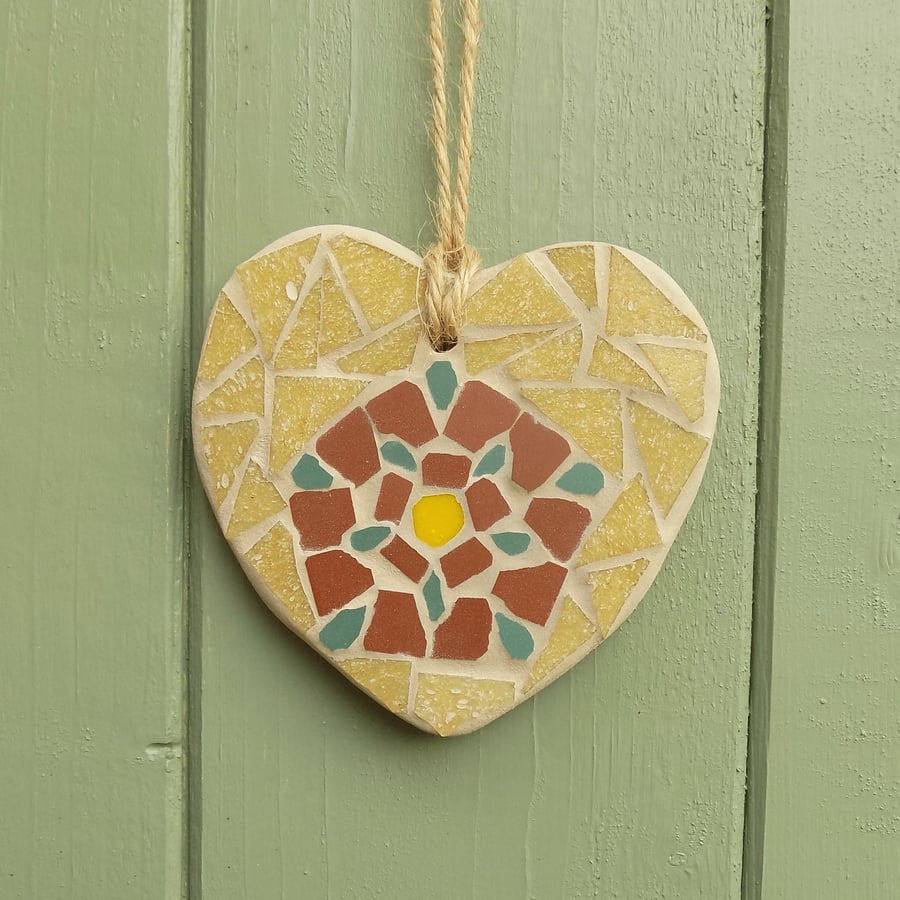 Lancashire Rose Mosaic Hanging Heart Garden Decoration
