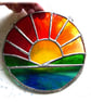 Sunrise Picture Stained Glass Suncatcher Handmade Sea Ring 