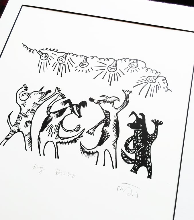 Dog Disco - lino prints 