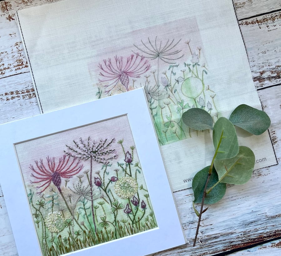 Alliums & Seed Heads hand embroidery Linen Panel Only