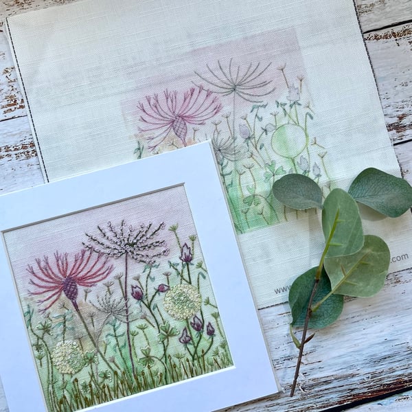 Alliums & Seed Heads hand embroidery Linen Panel Only