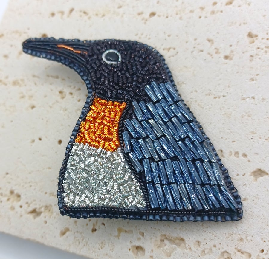 Penguin Brooch, Bird Jewellery, Gift for Bird Lover, Goldwork Penguin, Goldwork 
