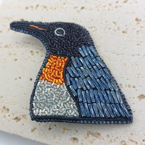 Penguin Brooch, Bird Jewellery, Gift for Bird Lover, Goldwork Penguin, Goldwork 