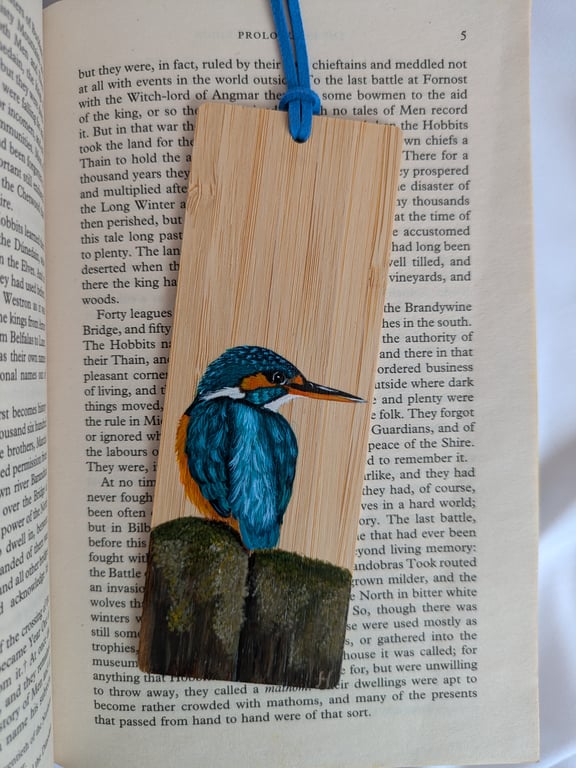 Hand Painted Bamboo Wood Bookmark, Kingfisher
