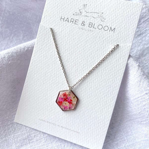 Pink and White Confetti Necklace in Silver
