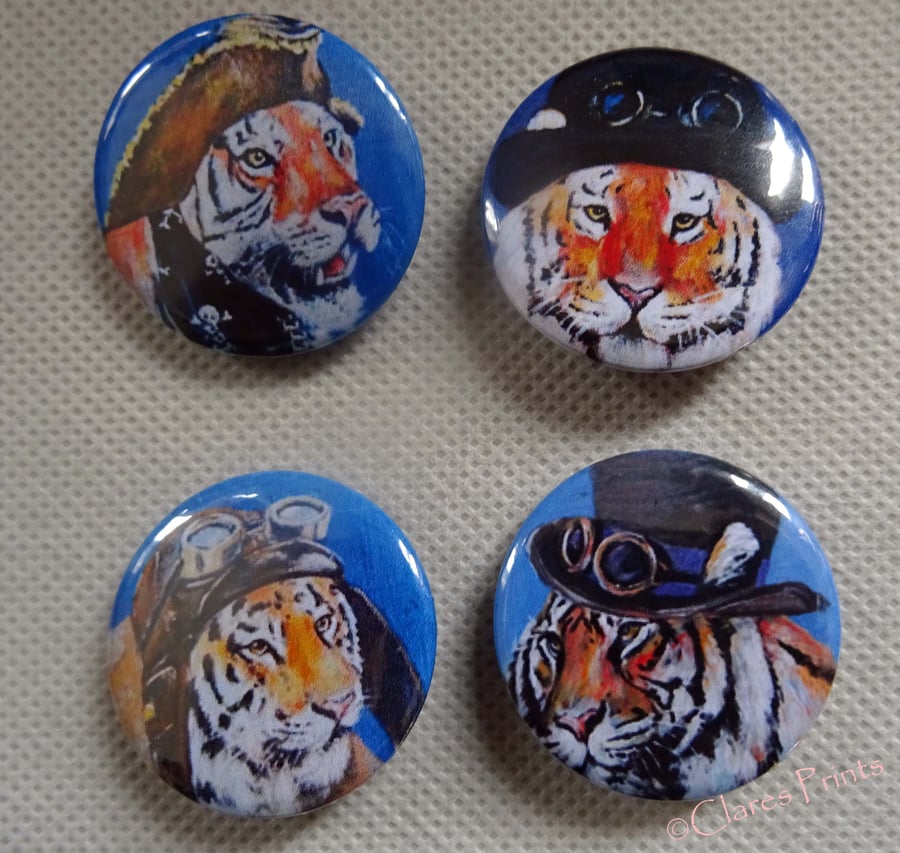 Steampunk Tiger Art Badges Buttons Pirate Cosplay