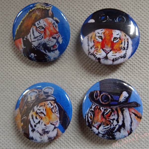 Steampunk Tiger Art Badges Buttons Pirate Cosplay