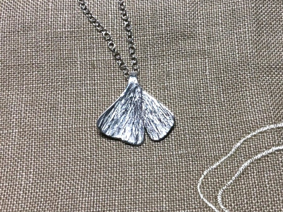 Ginko Leaf Pendant in Sterling Silver.  Lovely Valentine's Gift